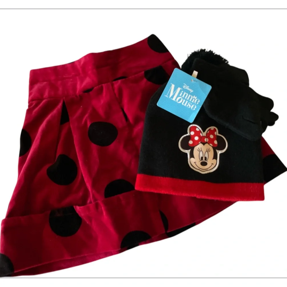 Disney Minnie Mouse hat and mitten set polkadot skirt size 4 NWT